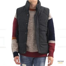 남자 삼선 배색 포인트 모직 조끼 패딩 차콜 남자 가을 겨울 코디 베이직 조끼 베스트