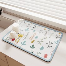 주방 테이블 바닥 배수 매트 실리콘 슬러지 흡수 속건 오일프리 식기건조 식기건조 식기건조 단열 데임방지 식탁보 컵받침, 다채로운 잎업그레이드 타입-흡수 초강력