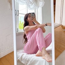 블링데이 여름 여성 체크 스판 조거팬츠 나시트레이닝복세트