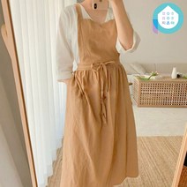 픽온해 빅사이즈 프로방스 마농 프릴 원피스 포켓 린넨 코튼 방수 앞치마, 진저옐로우, (BIG)빅사이즈, 1개