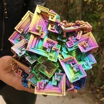 BISMUTH 비스무트 천연 석 크리스탈 무지개 밝은 금속 미네랄 블록 홀 사무실 디가우징 장식품, 1.7090g