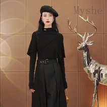 [Myshe]여성 봄 패션 캐주얼 티셔츠 케이프 언발 블라우스 juan302D10