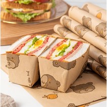 너티베어 귀여운 곰돌이 패턴 샌드위치 햄버거 도시락 포장 유산지, 200매