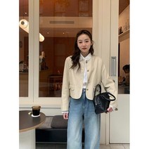 물오름 라운드 넥 여성 라이더 가죽 자켓