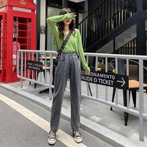 [뽐나] 여성 빅사이즈 편안한 반 하이 데일리 룩 데님 긴 바지