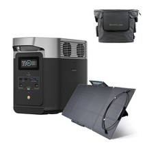 [가방 증정] 에코플로우 델타2 파워뱅크 리튬인산철 배터리 차박 노지 캠핑용 AC 220V 대용량 보조배터리 밧데리 마린랜드, 델타2+태양광패널(160W)