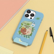 [바보사랑] 라인 해피 티 타임 언더 슬림카드 하드 케이스 K, 기종:아이폰14Plus / 색상:샐리, 상세 설명 참조