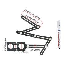 접이식 눈금자 타일 6 배 알루미늄 합금 각도 파인더 측정 천공 된 금형 템플릿 도구 로케이터 드릴링 가이드 구멍, [02] 6-Fold 02