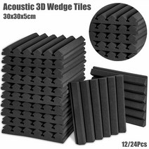 차음재 방음재 흡음재 12/24Pcs 30x30x5cm 어쿠스틱 폼 패널 방음 3D 웨지 타일 스튜디오 폼 벽 패드 사운, 01 Black_01 12Pcs with Tapes, 01 12Pcs with Tapes
