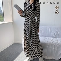 [탱커스] 여성 스퀘어 지그재그 패턴 랩 원피스