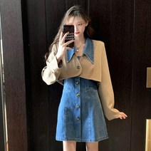 빈티지데님원피스 일찍이 봄옷 홍콩무드 클래식 경숙 디자인 고퀄리티 감각 여승무원 스윗 청 3954789662