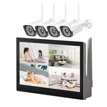 가정용감시카메라 실외용 무선와이파이cctv ip카메라 10.1inch 터치 스크린 모니터 무선 nvr 보안 시스템 키트 얼굴 인식 ai 와이파이 시스템, 협력사, EU 플러그, 4개의 캠이 있는 와이파이 LCD