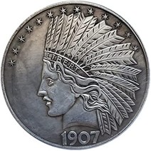 1907 모건 인디언 헤드 10 달러 동전 위대한 미국 기념 오래된 동전 미사용 모건 달러 수집가를 위한 미국 동전의 역사 발견(은), Gold+display Case