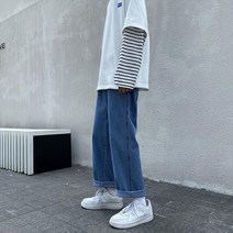 데님팬츠빅사이즈 바지남자 가을겨울 와이드 루즈핏 일자통바지 트렌드 캐쥬얼 9부 긴바지 3833196606