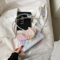 그물 레드 작은 가방 여성 새로운 패션 진주 체인 어깨 메신저 가방