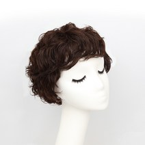 [W1027] 콜린웨이브 숏기장 항암가발 여성 인모 통가발, 자연갈색, L(55-57cm), 1개