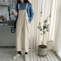슈팅 오버핏 롤업 일자 멜빵 팬츠 (ivory black 와이드)