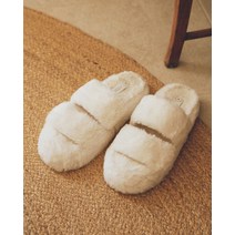 코튼 온 바디 플러시 모피 슬리퍼 - 화이트