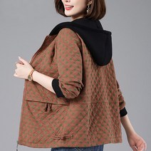 cisanny 중년 여성 엄마 30대~50대 세미 후드 지퍼 투포켓 점퍼 도트 패턴 숏코트 헐렁한 패션 긴팔 아우터 자켓 빅사이즈 봄가을 M~4XL