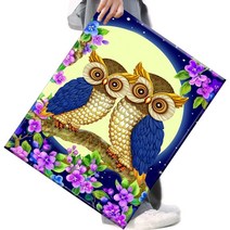 FASEN 사은품+액자 캔버스형보석십자수 DIY세트 라운드 비즈 40 X 50cm, FSE53.부엉이 가족3