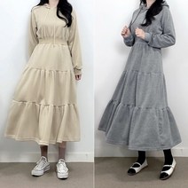캉캉 플레어 허리밴딩 캐주얼 기모 후드 롱 원피스