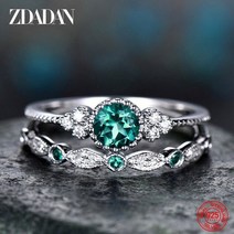 여성 은반지 여름 실버반지 커플 zdadan 925 스털링 실버 에메랄드 지르콘 반지 용 매력 blue gemstone ring wedding jewelry gift