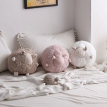 홈데코 보들보들 느낌좋은 극세사 캐릭터 동글이 양 쿠션 베개 32CM(베이지 화이트), 화이트