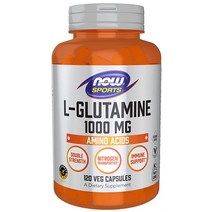 NOW Sports Nutrition L-글루타민 1000mg 아미노산 식물성 캡슐 120개, 1개, 기본