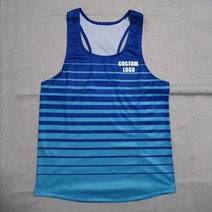 마라톤싱글렛 마라톤상의 러닝싱글렛 남성 민소매 조끼 탄성 스포츠 피트니스 마라톤나시 마라톤복, 파란색 로고, l