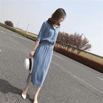 블랙쉬폰원피스 여성 여름 허리보정 배가리기 롱 하프기장 스윗 2863456582