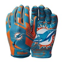 WILSON NFL 스트레치 핏 축구 장갑 - 탬파 베이 - 성인(WTF9326TB), Miami Dolphins, Adult