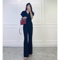 여름 브이넥 반팔 블랙 점프수트