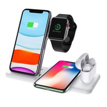 4 1 15W 무선 충디지털 스탠드 아이폰 8 X XS Max XR 11 12 13 14 애플워치 7 6 Airpods 프로 빠른 충전 도킹 스테이션, [01] WHITE