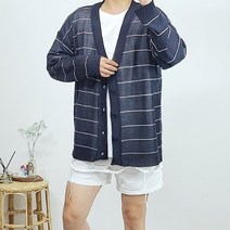 반즈하우스 남여공용 썸머 쿨 린넨 여름 그물 단가라 스트라이프 가디건