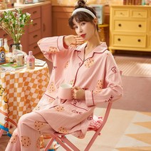 순면파자마잠옷 특대 사이즈 5XL6XL 여성잠옷 봄가을 코튼 긴소매가디건 버튼 단추 200230 근 2626987476