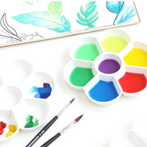 꾸미라이프 동양화파레트 꽃접시, 흰색꽃접시