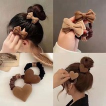 브이와이 여자 하트 리본 스웨이드스크런치 FW 머리끈