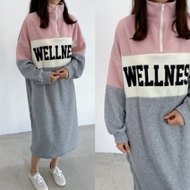 [후리스빅사이즈] 양기모 후리스 컬러 배색 아노락 루즈핏 롱 겨울 빅사이즈 원피스 임산부
