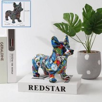 크리 에이 티브 컬러 불독 치와와 강아지 동상 입상 조각 홈 오피스 바 스토어 장식 장식 공예, Corgi E