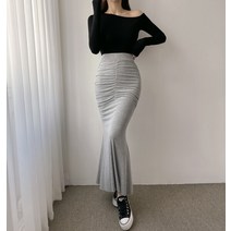 페미닌 셔링 밴딩 슬림핏 머메이드 트레이닝 롱 스커트 4컬러