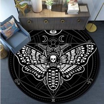 원형 타로 멍석 만다라 북유럽 러그 Death Moth Area 고딕 해골 라운드 플로어 매트 나비 달 거실 카펫 욕실 주방 현관, 80cm, 6