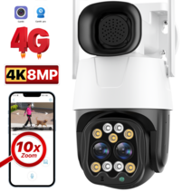 AI 추적 오디오 보안 CCTV 카메라 4K 8MP 4G SIM 카드 야외 와이파이 2.8mm-8mm 듀얼 렌즈 10X 줌 IP H.265, 09 8MP 4G With 128G_03 AU 플러그