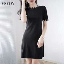 VSYOY 키 작은 니트 원피스 여름 여성 반팔 A라인 스커트