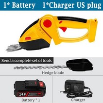 24V 무선 전기 헤지 트리머 정원 전동 공구 가지 전정 가위 잔디 깎는 기계 충전식, 1 battery US Plug