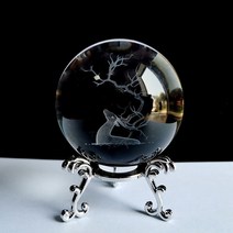 풍수 크리스탈 공 문진 스탠드 치유 명상 유리 구 홈 데코 장식품 연꽃 60mm 3d 조각, [01] 60mm with stand, [09] clover