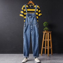 남자멜빵바지 빅사이즈 오버롤 단체 유니폼 작업바지 블루 와이드 힙합 빈티지 청바지 A15