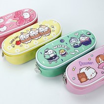 팝콘 F&T 몰랑 원형 폴딩 펜슬케이스 폴딩형 필통, 피치