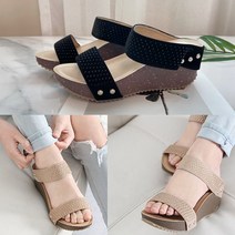 6cm 보석 두줄 슬리퍼 샌들 웨지 뮬 통굽 여성 사무실