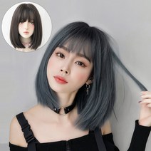 keka 단발머리 가발 여성 통가발 조절가능 청회색, 1개, 흑갈색