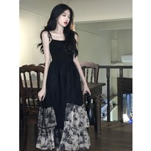 나시 원피스 봄 여름 민소매 스트랩 시집보 블랙 여름 드레스 오는 날씬한 발목까지 여성